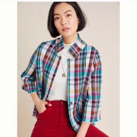 Anthropologie Plaid Sweater Jacket Size S preppy New with Tag Fall transition - Picture 2 of 4